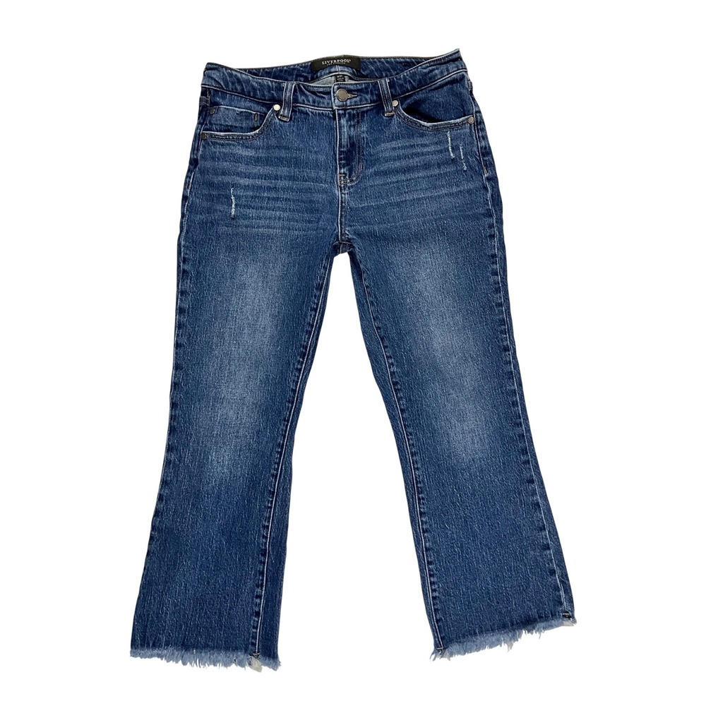 Liverpool Los Angeles Hannah Crop Flare Jeans Frayed Hem Size 4/27 LM7259VR4